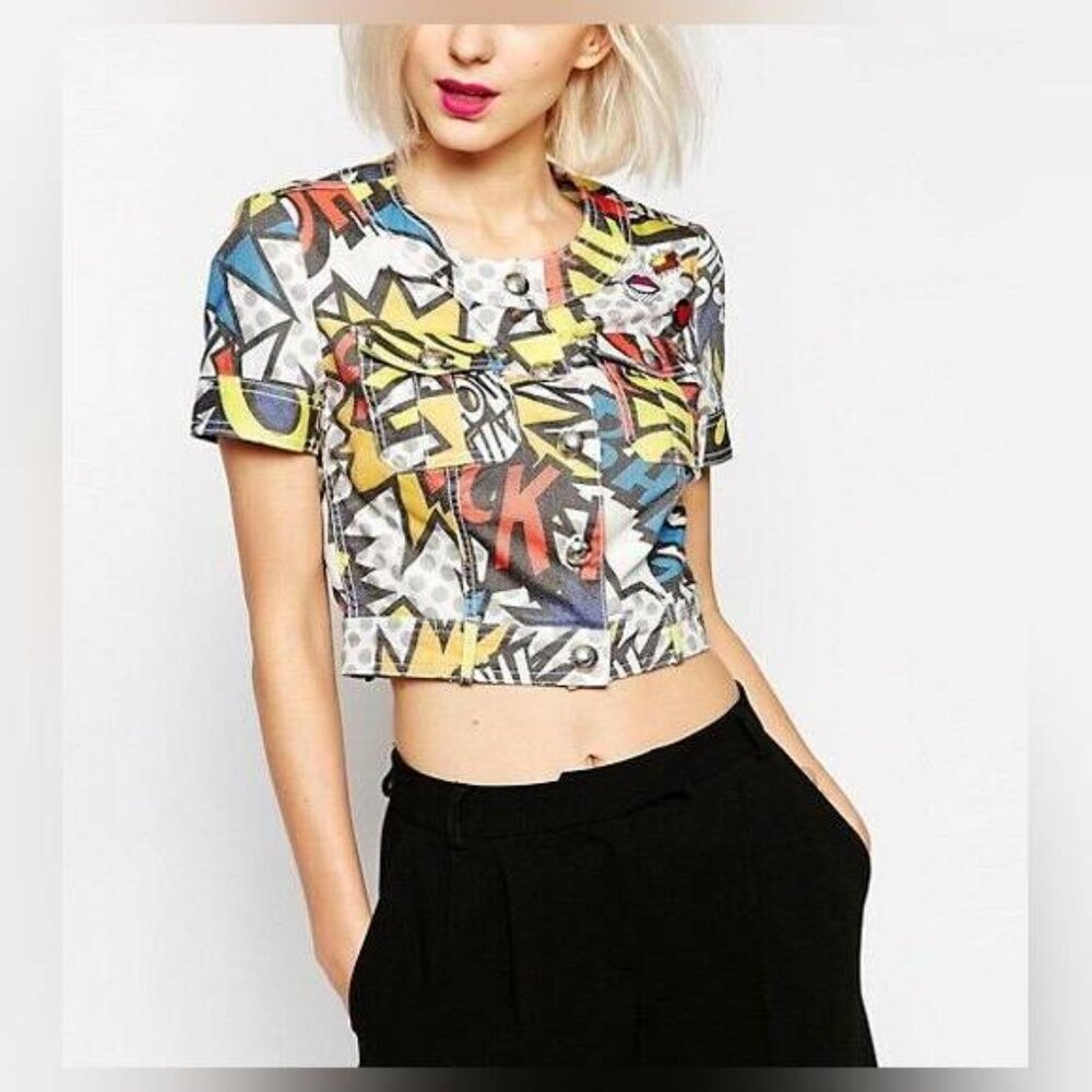 Love Moschino SS/14 Comic Short Sleeve Denim Jacket with Pins